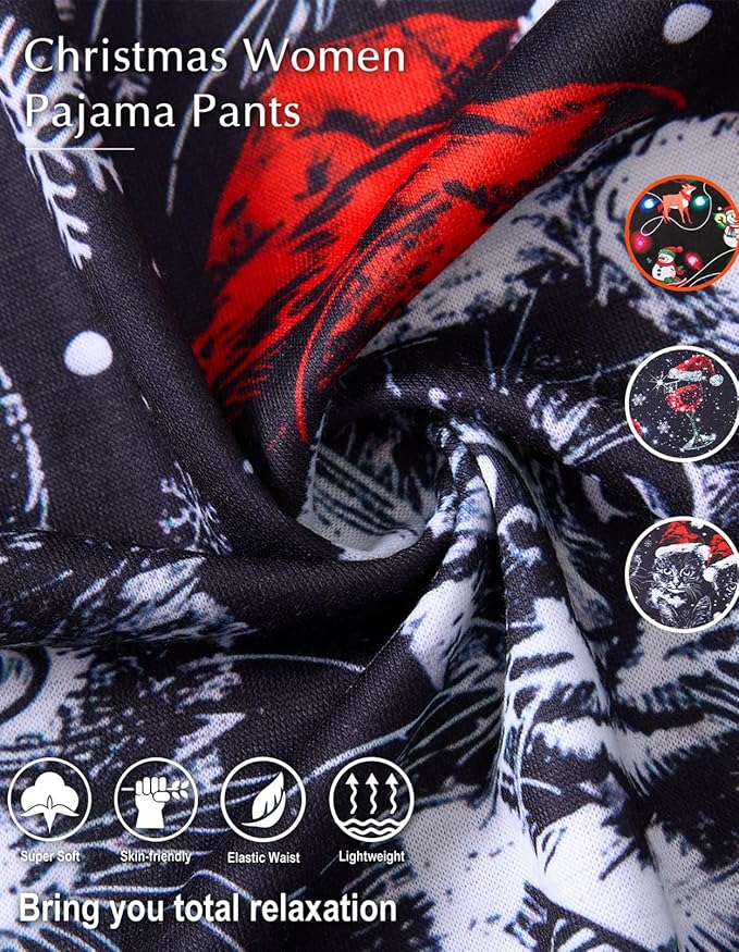 ALISISTER Christmas Womens Pajama Pants Casual Comfy Sleepwear Wide Leg Drawstring Bottoms