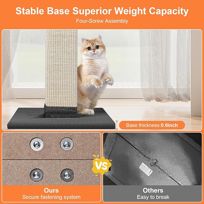 Cat Scratching Post 33 Inch Nature Sisal Cat Scratch Post for Indoor Cats, Large Cat Scratcher Protect Your Furniture, for All Breeds Grey