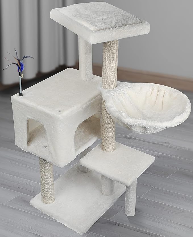 Cat Tree Has Scratching Toy with A Ball Activity Centre Cat Tower Furniture Jute-Covered Scratching Posts,Beige