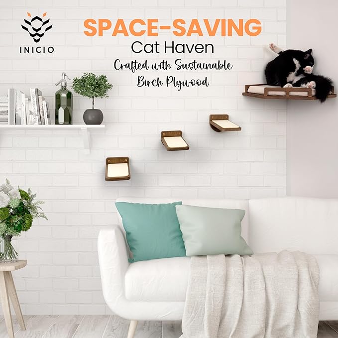 Cat Wall Shelves - Cat Shelves for Wall, Cat Shelf w/Cat Wall Steps, Cat Shelf for Wall - Corner Cat Shelf, Cat Shelves with Cat Wall Bed