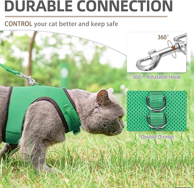 PUPTECK Soft Mesh Cat Vest Harness and Leash Set Puppy Padded Pet Harnesses Escape Proof for Cats Small Dogs Rabbits Bunny, Deep Green XL
