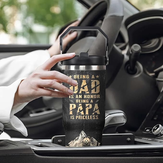 30 Oz Papa Bear Tumbler with Handle and Straw, 30 Oz Leak Proof Insulated Papa Bear Mug, Double Wall Stainless Steel Papa Bear Cup, Papa Bear Gifts for Dad and Papa Bear Fathers Day Gift