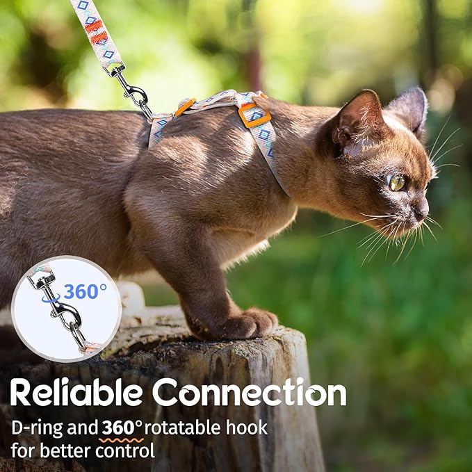 Dooradar Cat Harness and Leash, Escape Proof Adjustable Kitten Vest, Lightweight Soft Pet Straps, Easy Wearing for Small Medium Kitty Safe Walking Travel Control, White, M