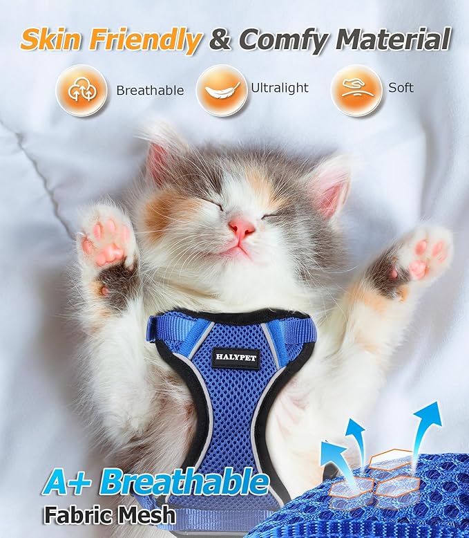 Halypet Cat Harness and Leash Set [H500 Pro Escape Proof Cat Harness for Walking, Adjustable Breathable Soft Travel Cat Leash, Reflective Strips Kitten Harness