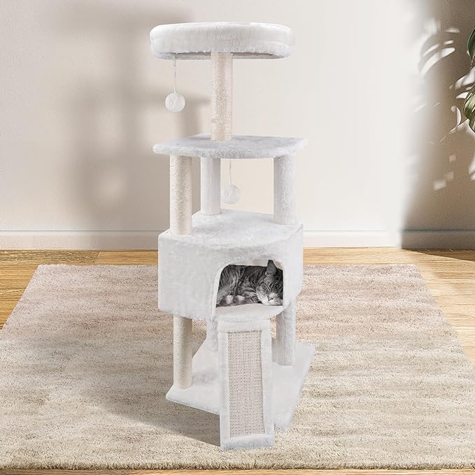 45in Cat Tree Tower with Big Cat Condo for Indoor Cats,Cat Tower Activity Center Cat Furniture with Scratching Post and Hanging Bed,Beige …