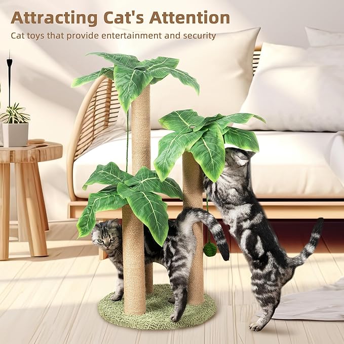 Cat Scratching Post 31.5" Palm Tree Cute Cat Tree Scratching Poles Sisal Hanging Balls Cat Scratcher for Kitten and Adult Cats