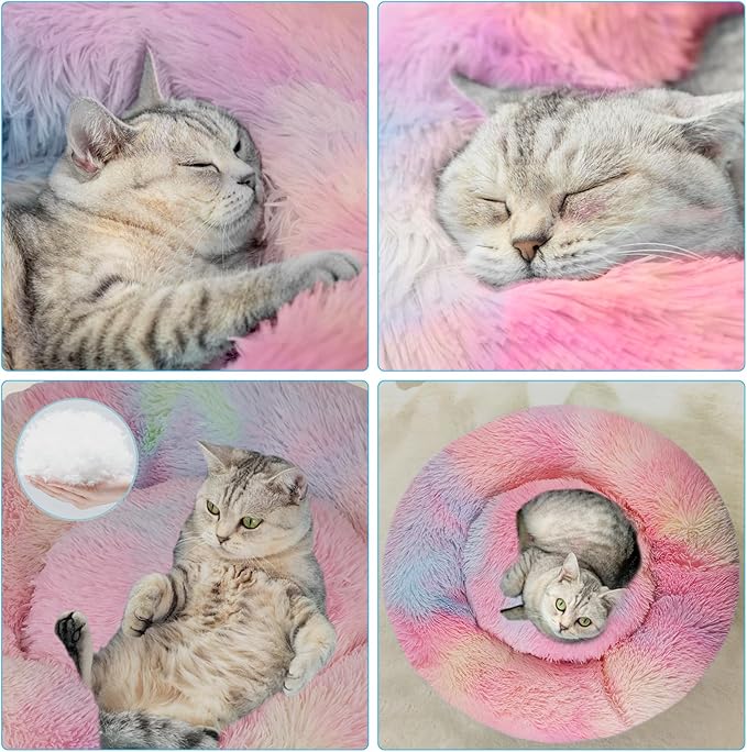Nisrada Cat Beds for Indoor Cats,24 Inch Dog Bed for Small Melium Large Dogs, Washable-Round Pet Bed for Puppy and Kitten with Slip-Resistant Bottom
