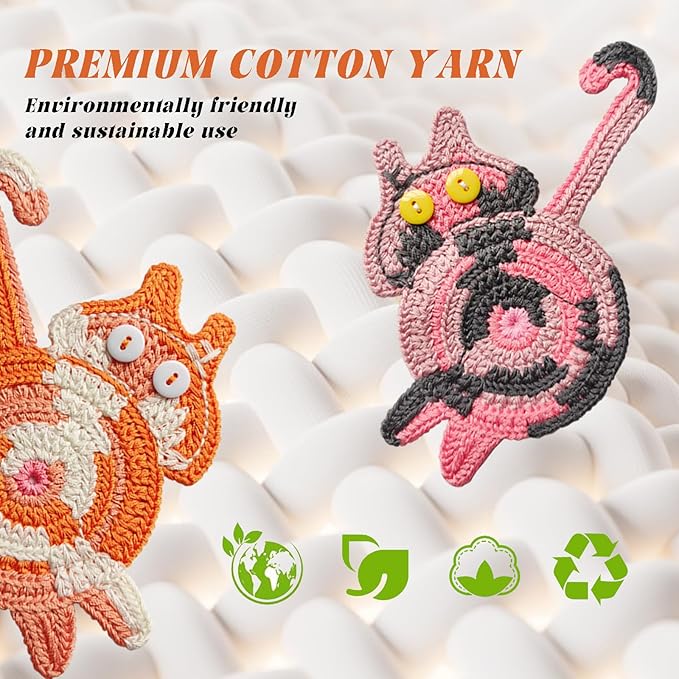 4Pcs Drink Coasters Cute Cat Design Coaster Funny Crochet Mug Coaster, Absorbent Hand Woven Drink Mat for Decoration, Lovers Gifts for Women Drink Cup Non-Slip Heat-Resistant (4Pcs)