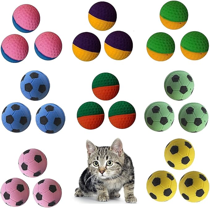 24 Pack Foam Soccer Balls Cat Toys for Indoor Cats (24Pcs Mixed Sponge Ball)