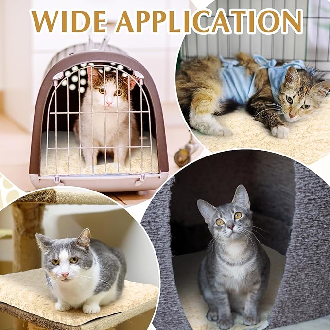 4 Pack Self Warming Cat Pads Self Heating Cat Mat Thermal Pads for Small Dogs Washable Pet Kennel Pad Crate Bed Mat with Removable Covers for Indoor Outdoor Pet (Beige,16 x 20 Inch)