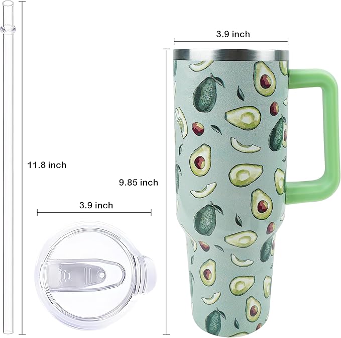 40 oz Tumbler with Handle and Straw, Stainless Steel Insulated Cup with Leak Proof Lid and Straw Lid, Keep Drinks Cold and Hot for Hours(Avocado)