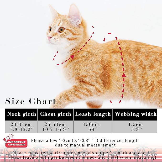 Cat Harness and Leash Set, Adjustable Kitten Harness Escape Proof Cats Harness, Soft Lightweight Walking Travel Pet Harness, Cute Kitty Harness Leash Set for Small Medium Cats, Orange