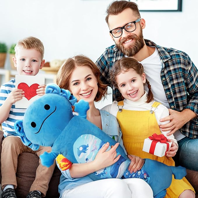 36 inch Long Axolotl Plush Body Pillow, Giant Cute Blue Ocean Axolotl Stuffed Animals, Big Salamander Squishy Soft Plushies Toy, Gifts for Kids Girls and Boys, Birthdays ﻿Easter