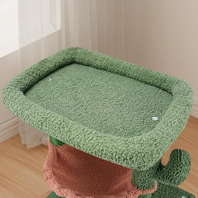 37.4" Cactus Cat Tree Cat Tower with Twin Cat Condos for Indoor Cats, All-in-One Activity Center Cat House Furniture with Cat Scratching Post Cozy Sleeping Perch Hammock and Toy Balls,Green …