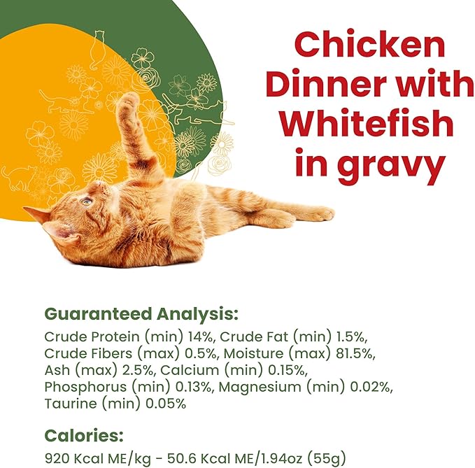almo nature HQS La Cucina Chicken with Whitefish in Gravy, Grain Free, Additive Free, Adult Cat Wet Food, Shredded, Pouches, 24 x 55g/1,94 oz