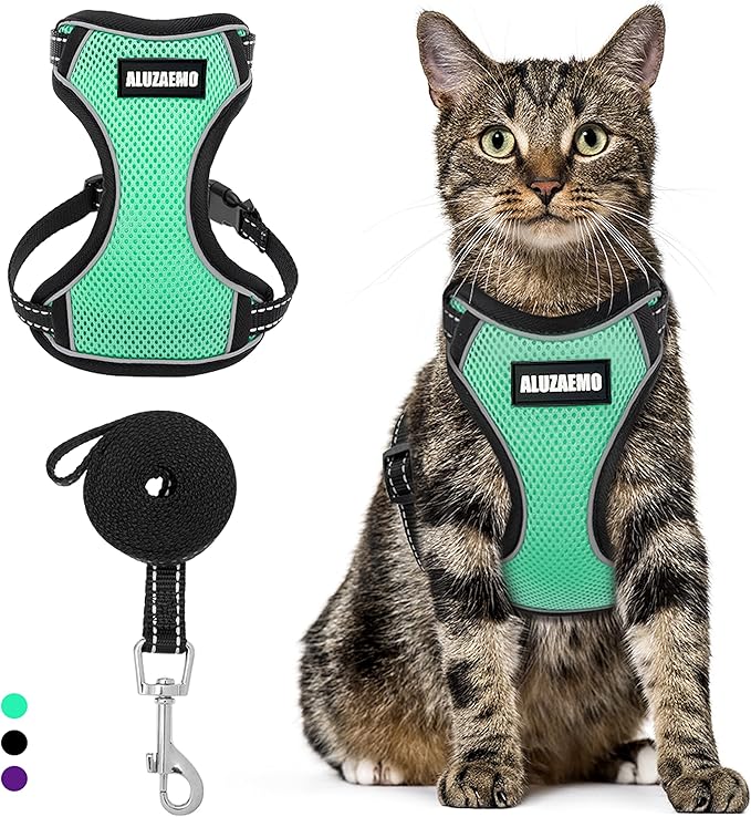 Cat Harness and Leash Set - Escape Proof Cat Vest Harness for Walking Travel Outdoor - Reflective Adjustable Soft Mesh Breathable Cat Body Harness for Small Medium Large Cat
