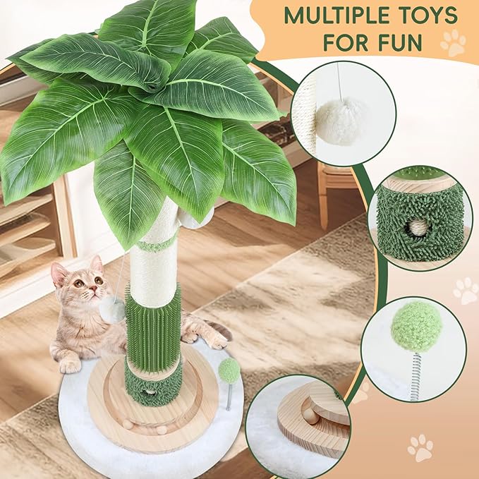 Cat Scratching Post for Indoor Cats Adults-39.4'' Tall Cat Scratcher with Nature Sisal Rope,Cat Toy Interactive Ball Self Groomer,Large Scratching Post for for All Cats Protect Your Furniture