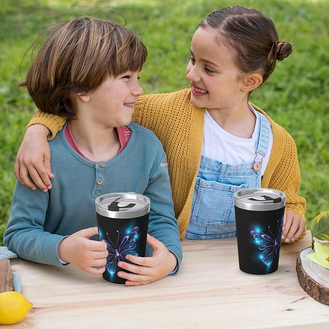 12 OZ Insulated Tumbler Mug with Lid Straw, Butterfly Stars Stainless Steel Coffee Cups for Home Travel Office School Gifts