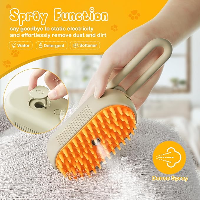 3 In 1 Pet Brush with Steam for Removing Tangled Hair from Dogs and Cats (Khaki)
