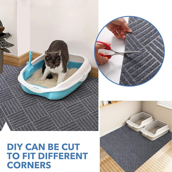 2 Pack Cat Litter Mats,Large Cat Litter Trapping Mats,| Washable Cat Litter Box Mats, Leak-Resistant, Non-Slip Backing,Quick Dry,Cut ToFit,Size 35''x24'