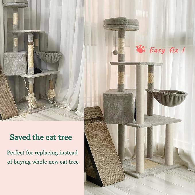 Cat Scratching Post Replacement Pole，4 PCS 11.81in Cat Tree Replacement Post，Natural Sisal Cat Tree Replacement Parts with M8 Screws，Cat Scratch Post Replacement for Refurbishment