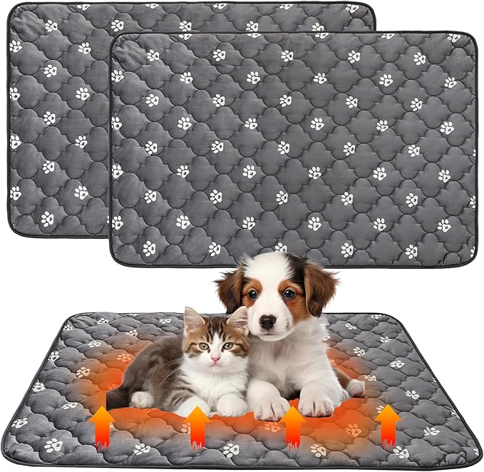 BINGPET 2 Pcs Self Warming Cat Bed for Indoor/Outdoor Cats,Warm Thermal Self Heating Cat Mat Dog Crate Pad with Anti-Slip Bottom Washable,Cozy Cat Dog Pet Heating Pad Blanket for Kitten Puppy 28"×45"