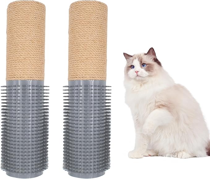 2 PCS Cat Scratching Post with Self Groomer Cat Brush, Jute Twine Vertical Scratcher Posts for Indoor Cats and Kittens, 11.8 Inches Cat Scratch Pole Cat Claw Scratcher Covered with Jute Twine