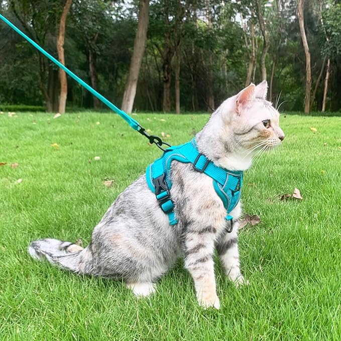 Cat Harness and Leash Set Escape Proof Tactical Large Kitten Harness Emotional Support Cat Vest, Turquoise, L