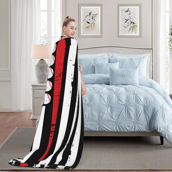 Baseball Flag Soft Throw Blanket Flannel Fleece Blankets Warm Cozy Lightweight Fuzzy Blanket for Bed Sofa Couch Home Decor 80"X60"