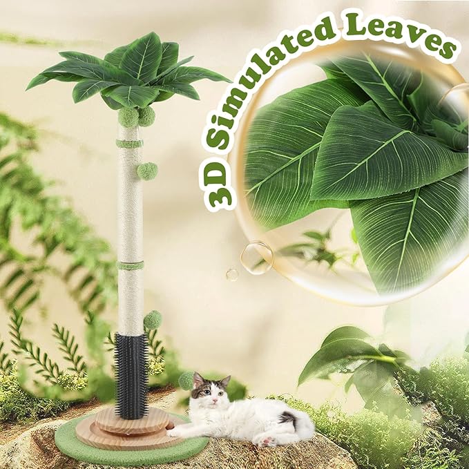 Cat Scratching Post for Indoor Cats,39.4'' Tall Cat Scratching Post with Sisal Rope,Self Groomer,Hanging Spring Ball,Wood Interactive Ball,Cat Activity Center for Adults Cats Kittens