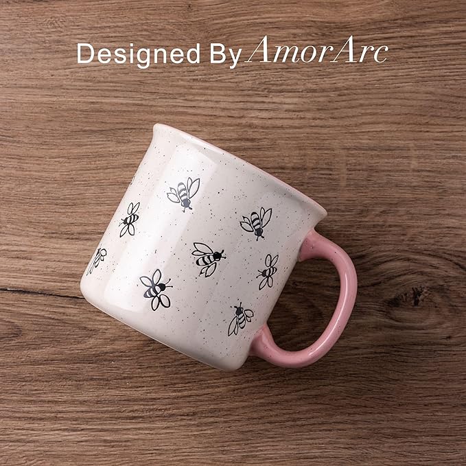 AmorArc 22 OZ Large Ceramic Coffee Mugs, Oversized Soup Cups With Big Handle for Men Women Dad Mom, Big Mug With Textured Bees Patterns for Office & Home -Microwave Safe, 2 Pcs