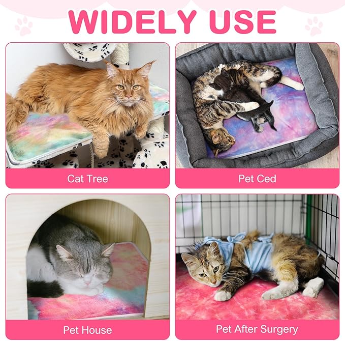 4 Pack Self Heating Cat Bed Cat Self Warming Pad with Removable Cover Extra Warm Thermal Pet Pad Washable Pet Crate Mat Anti Slip Kennel Pad for Indoor Outdoor Pets(Tie Dye,16 x 20 Inches)