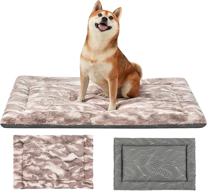 2 in 1 Dog Bed Crate Pad Mat Washable Reversible (Cool & Warm) Soft Fluffy Pet Kennel Beds for Large Medium Small Puppy Cat Sleeping Mattress Machine Wash Dog Cooling Mats (Brown, 29"*21"*1.5")