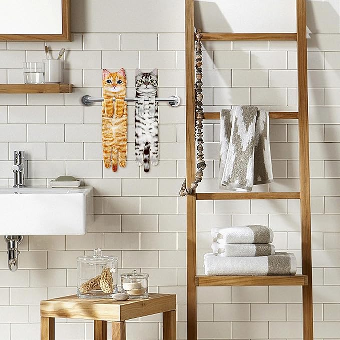 AGRIMONY Cat Funny Hand Towels - Cute Cat Decor Decorative Hanging Towels Cat Gifts Housewarming Birthday Gifts for Women Cat Lovers