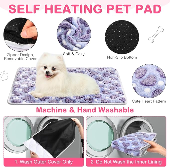 4 Pack Self Heating Cat Bed Cat Self Warming Pad with Removable Cover Extra Warm Thermal Pet Pad Washable Pet Crate Mat Anti Slip Kennel Pad for Indoor Outdoor Pets (Heart,20 x 28 Inches)