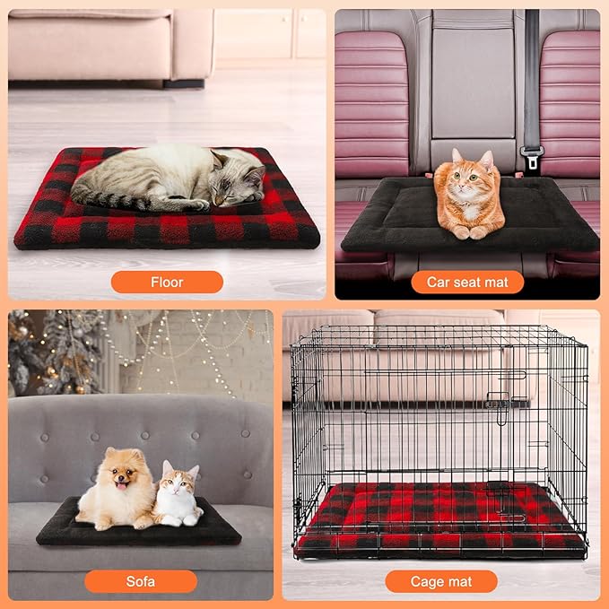 BEAUTYZOO Self Warming Cat Bed, Self Heating Cat Pad 28 x 19 inch, Double Sided Heated Cat Dog Mat, Soft Thermal Blanket for Indoor Outdoor Large Kittens Small Puppy Pets, Washable, Buffalo Red