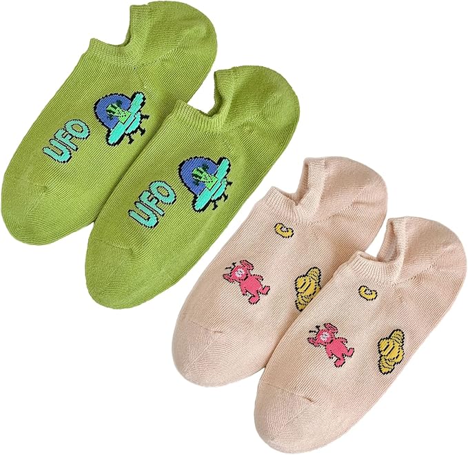 6 Pairs Alien Printed Ankle Socks Bulk, UFO socks Novelty Gifts for Girls Women