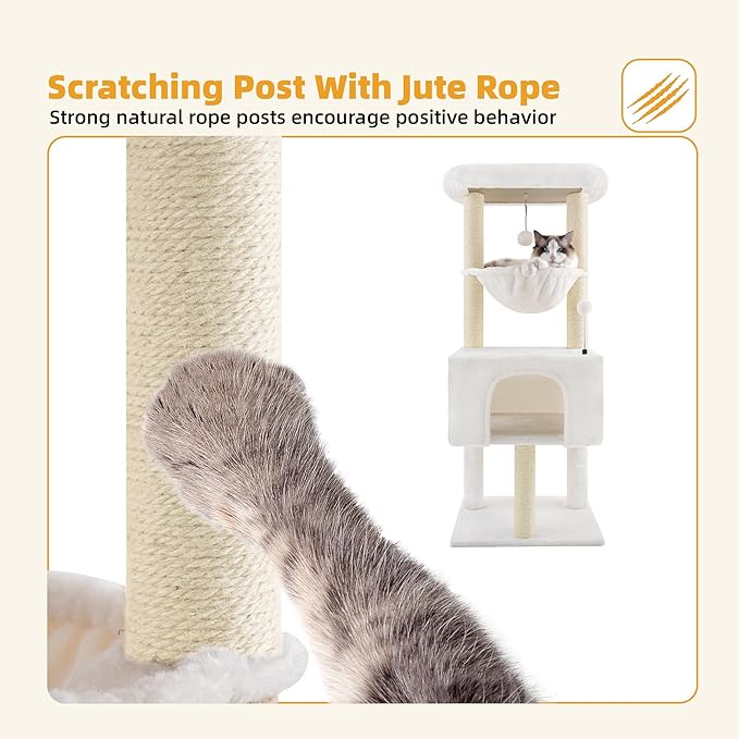 Fashion Design 43.3" Cat Trees with Cat Houses Spring Balls,Beige