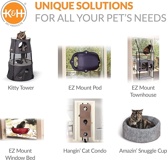 K&H PET PRODUCTS Hangin’ Cat Tree - Door Mounted Climber Cat Wall Perch Furniture Cat Hammock for Indoor, Hanging / Elevated Bed - 4 Story Gray 12 X 22 X 65 Inches