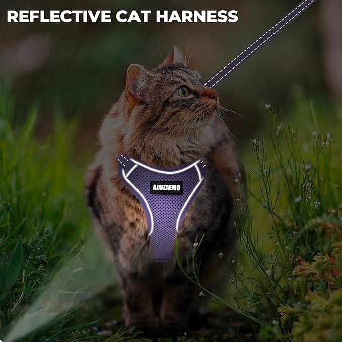 Cat Harness and Leash Set - Escape Proof Cat Vest Harness for Walking Travel Outdoor - Reflective Adjustable Soft Mesh Breathable Cat Body Harness for Small Medium Large Cat