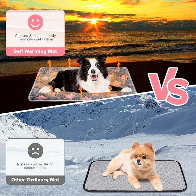 4 Pack Self Heating Cat Bed Cat Self Warming Pad with Removable Cover Extra Warm Thermal Pet Pad Washable Pet Crate Mat Anti Slip Kennel Pad for Indoor Outdoor Pets(Star,20 x 28 Inches)