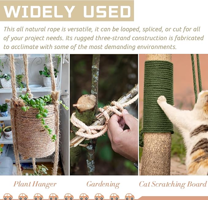 Sisal Rope for Cat Scratcher 1/4 Inch 50 Feet Cat Tree Rope Replacement Natural Hemp Rope, Thick Cat Scratching Post Rope for Indoor/Outdoor, Repairing, Recovering, DIY Scratcher (Green)