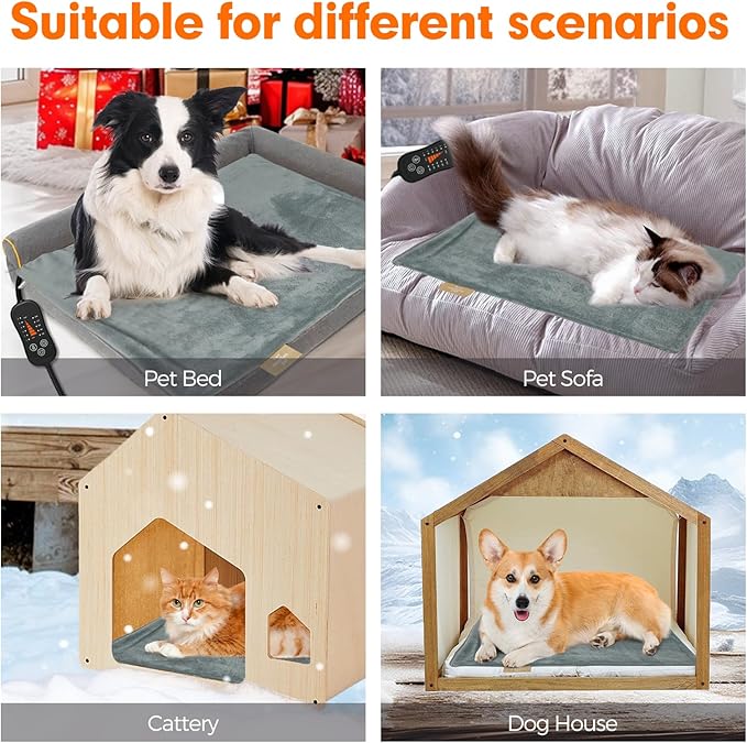 Vannon Large Pet Heating Pad, Heated Cat Dog Bed with Chew Resistant Cord, Outdoor Heated Mat for Dog House, Adjustable Indoor Warming Mat for Dogs, Waterproof & Overheat Protection, 35.4'' × 23.6''