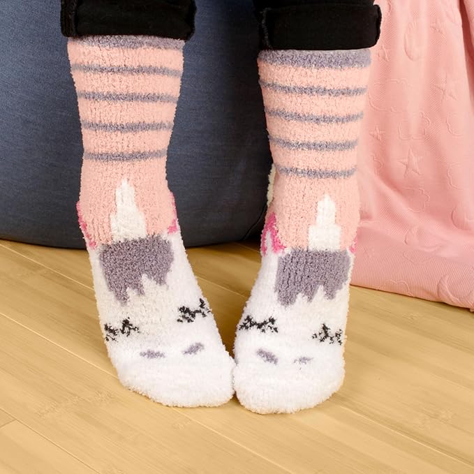 BambooMN Women's Super Soft Warm Microfiber Fuzzy Cozy Unicorn Series Crew Socks