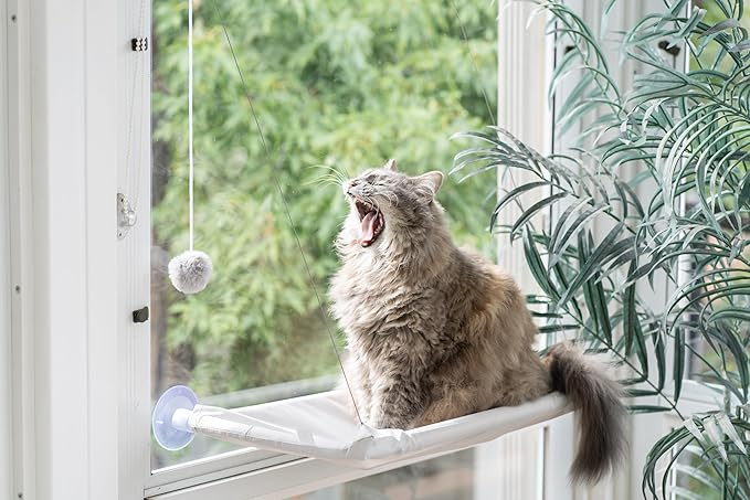 Cat Window Perch | Gray Cat Window Hammock | Cat Window Seat Enrichment Toy | Cat Bed | Cat Window Perch for Large Cats with Heavy Duty Suction Cups | Window Hammock for Cats Inside