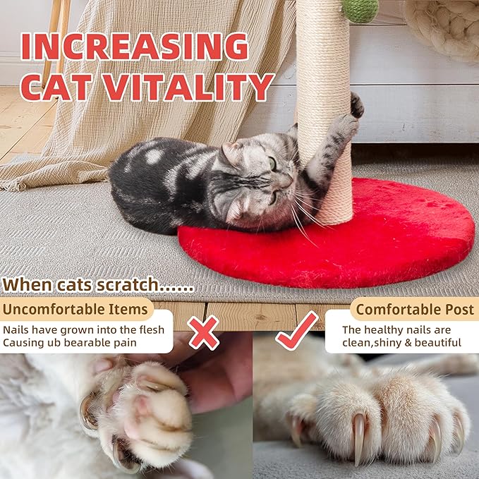 Cat Scratching Post Cat Scratcher 35 inch Tall Scratching Post with Sisal Rope for Indoor Cats Large Cat Scratching Post sisal cat Scratcher Cute for Kitten Scratching Post, Red