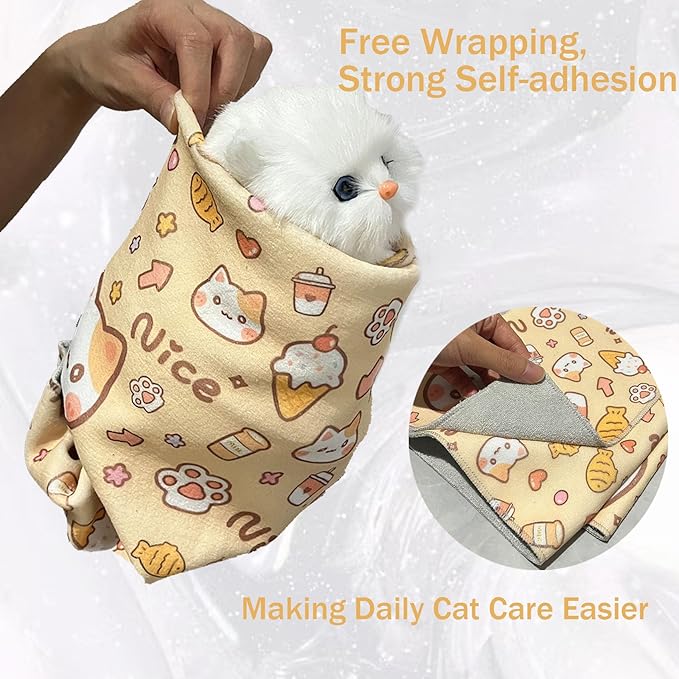 2025 New Cat Grooming Wrap, Self-Adherent, Anti-Bite, Anti-Scratch, Anti-Escape Calming Wrap for Medicine, Nail Clipping(75 * 75)
