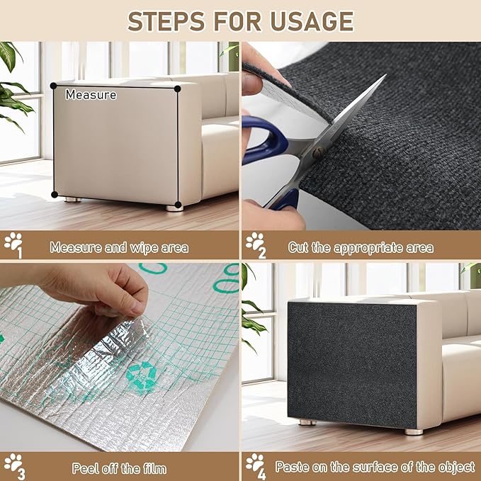 Cat Scratching Climbing Carpet Mat, Self-Adhesive Trimmable Anti Cat Scratcher Couch Furniture Protector from Cat Claws, Cat Post Covered Pad Replacement for DIY Cat Tree (Dark Gray, 15.8" x 79")