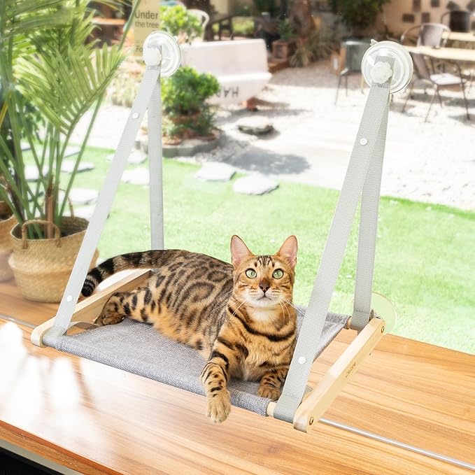 Cat Window Perch, Cat Hammock Window Seat, Cat Window Hammocks Bed for Indoor Cats, Large Cat Perch with Sturdy Screw Suction Cups for Large Cats & Kittens (Gray)