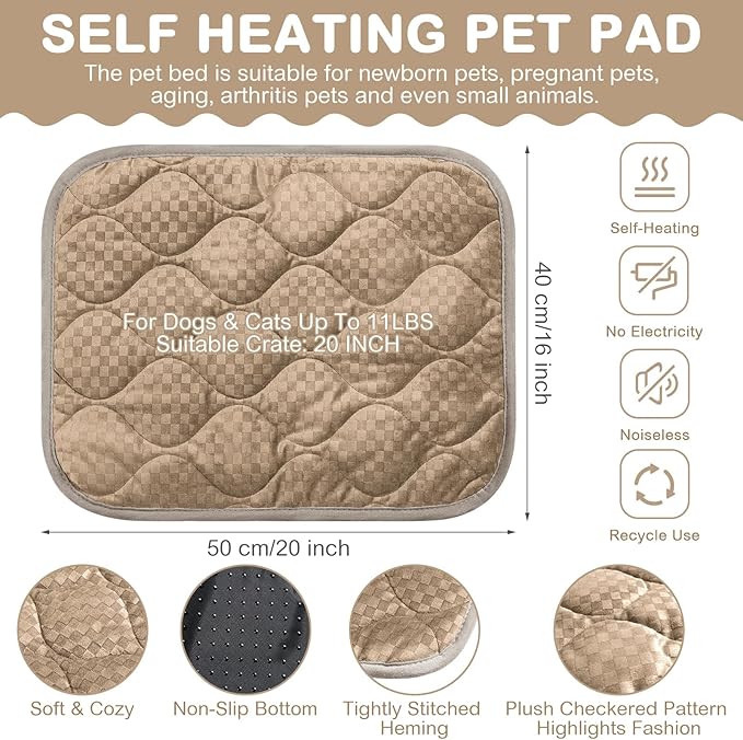 4 Pack Self Warming Cat Bed 16 x 20 Self Heating Cat Mat Warm Thermal Pet Pad Washable Dog Crate Pad Body Heat Dog Cat Bed Mat Blanket Non Slip Bottom for Outdoor Indoor Pets(Camel)